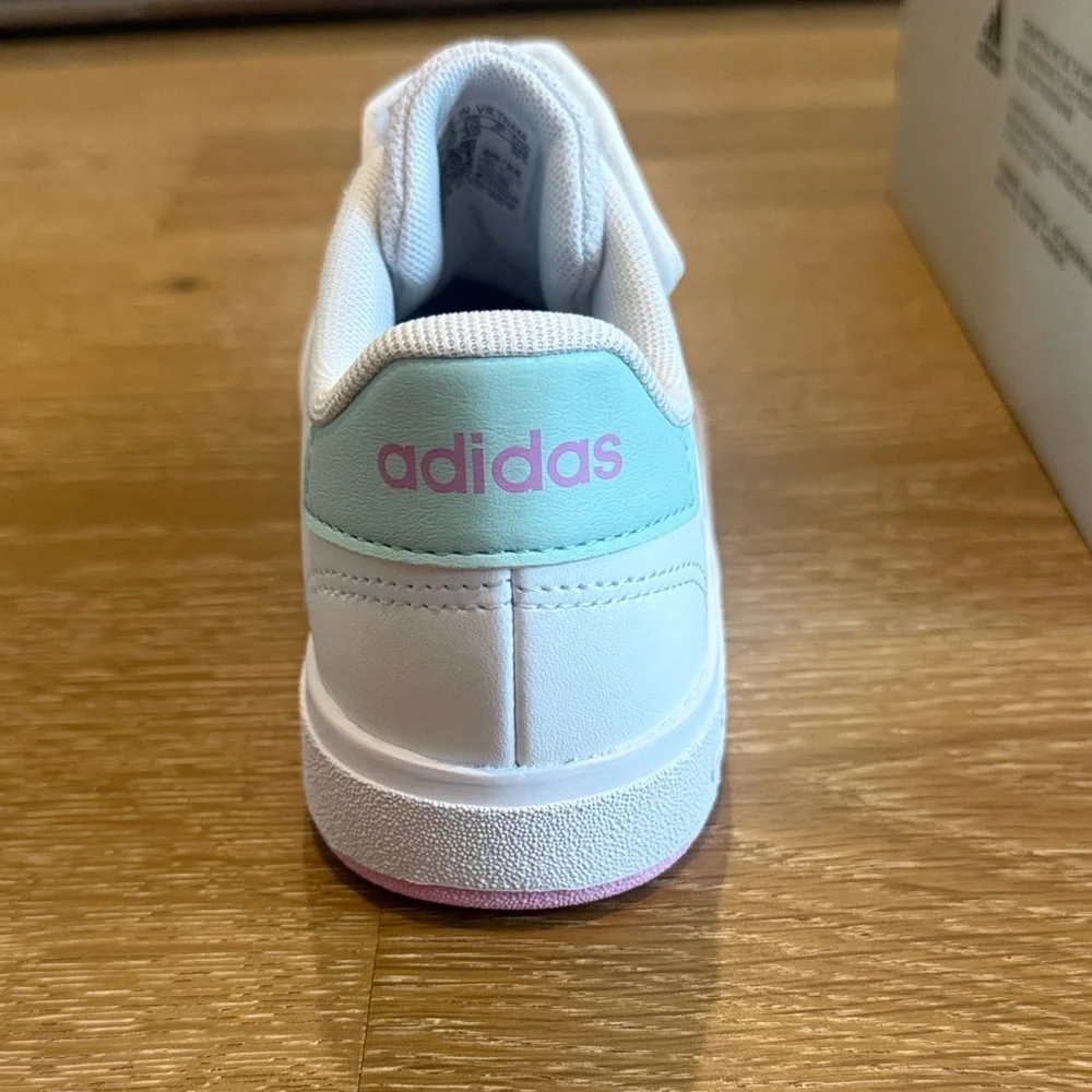 Adidas Kids White Sneakers with Mint Stripes